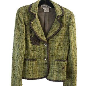 Vintage Carlisle Green Tweed Jacket with Floral Appliques